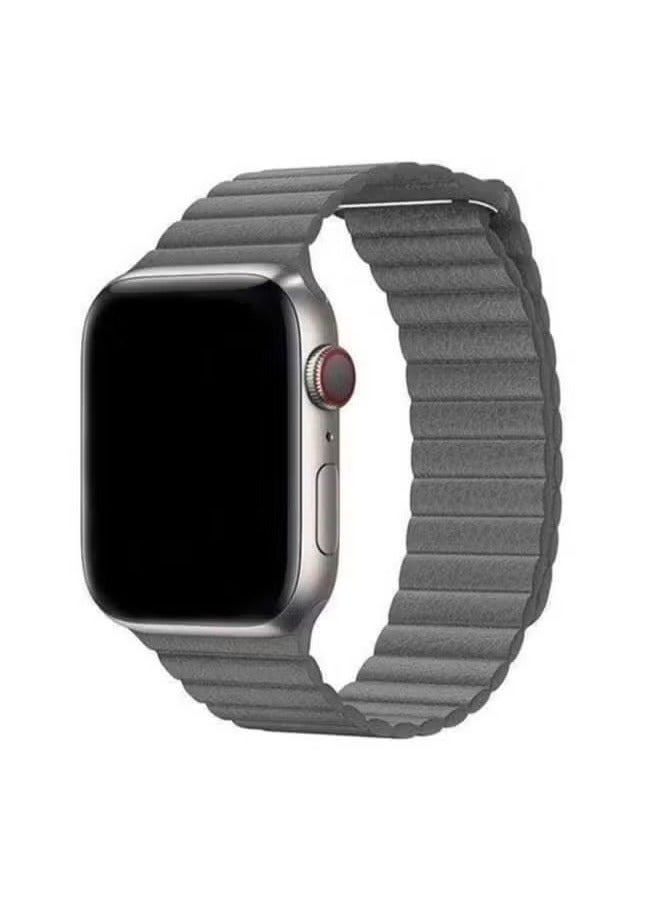 vesus Leather Replacement Band For Apple Watch 45mm/44mm/42mm Grey