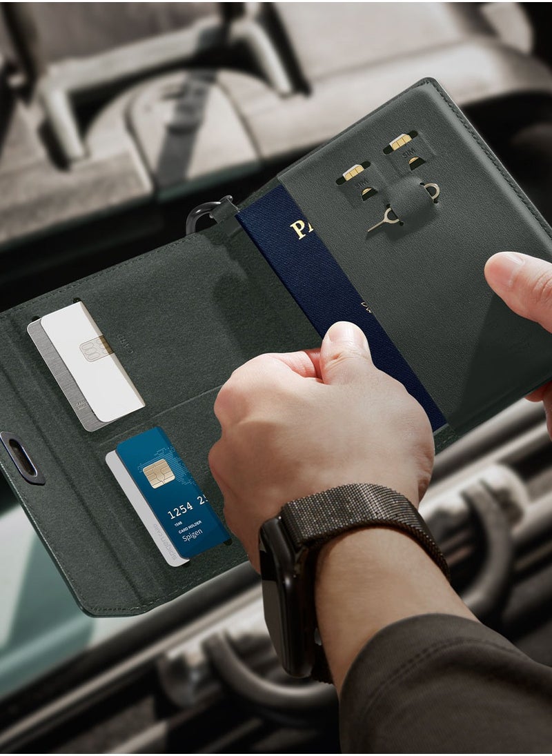 Spigen - Passport Cover Holder Card Wallet Travel Documents Organizer Protector Accessories with RFID Blocking Technology SIM Card Pin Included - Military Green - Image 1