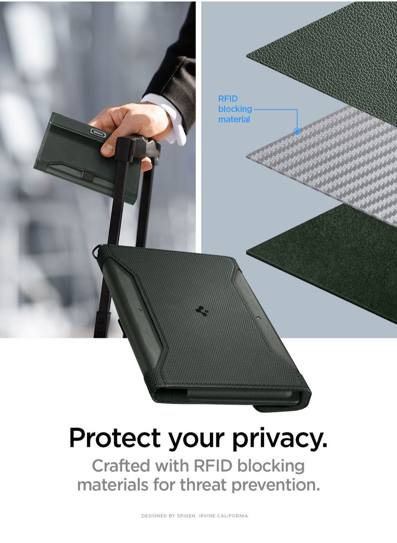 Spigen - Passport Cover Holder Card Wallet Travel Documents Organizer Protector Accessories with RFID Blocking Technology SIM Card Pin Included - Military Green - Image 1