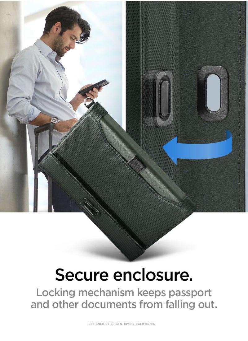 Spigen - Passport Cover Holder Card Wallet Travel Documents Organizer Protector Accessories with RFID Blocking Technology SIM Card Pin Included - Military Green - Image 1