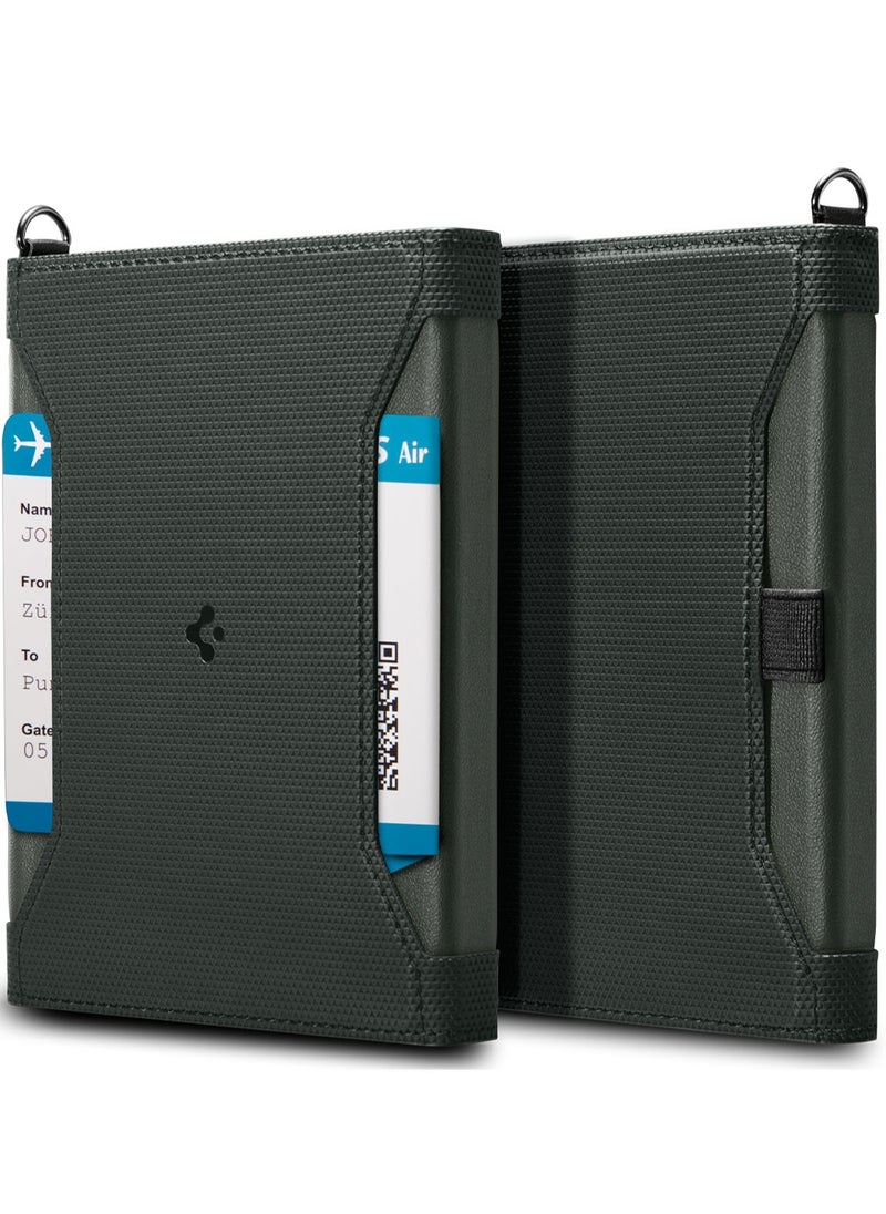 Spigen - Passport Cover Holder Card Wallet Travel Documents Organizer Protector Accessories with RFID Blocking Technology SIM Card Pin Included - Military Green - Image 1