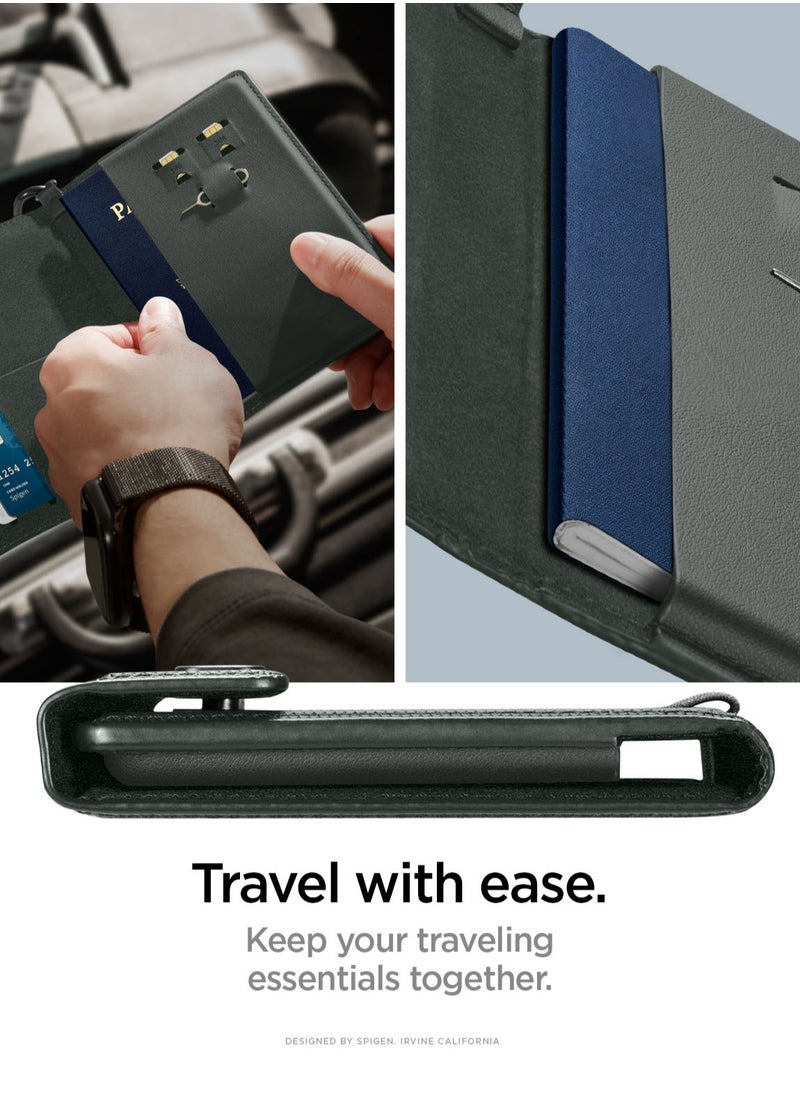 Spigen - Passport Cover Holder Card Wallet Travel Documents Organizer Protector Accessories with RFID Blocking Technology SIM Card Pin Included - Military Green - Image 1