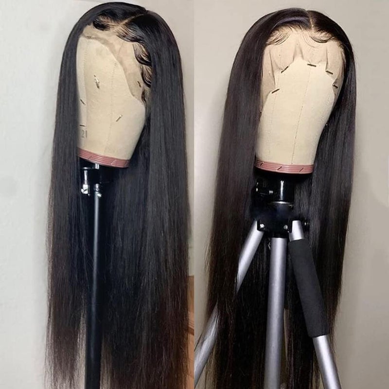 QD-Tizer Lace Front Wigs Black Color Long Straight Hair Synthetic Lace Front Wigs for Women Natural Hairline Middle Part Heat Resistant Glueless Lace Wigs 24 inch - Image 2