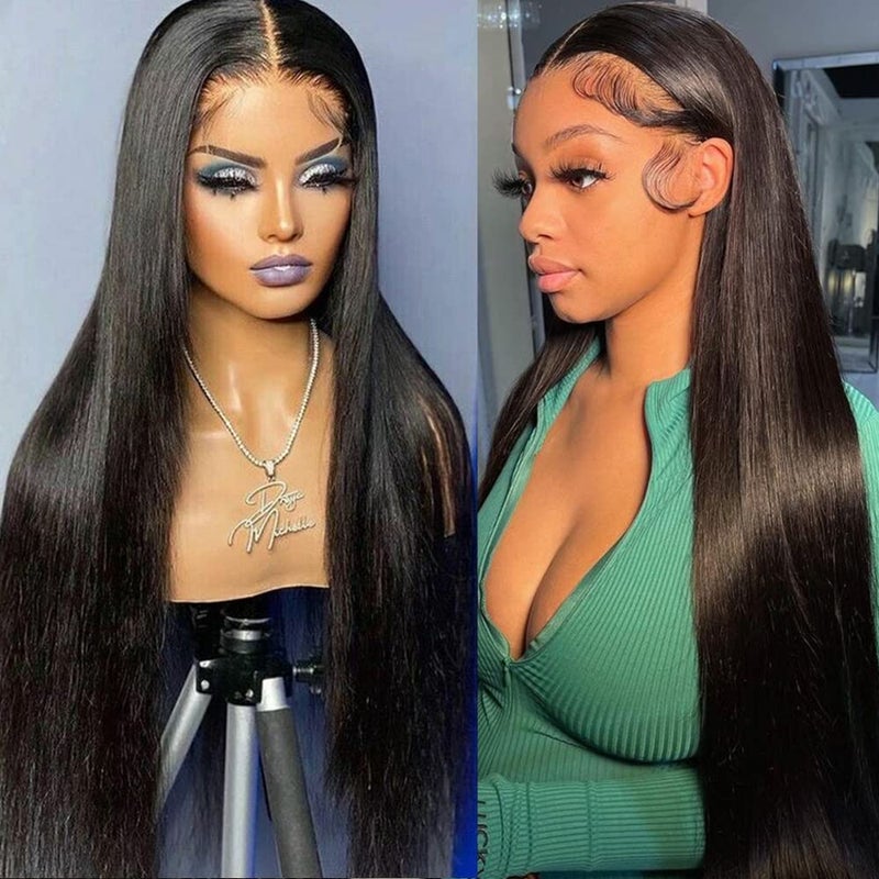 QD-Tizer Lace Front Wigs Black Color Long Straight Hair Synthetic Lace Front Wigs for Women Natural Hairline Middle Part Heat Resistant Glueless Lace Wigs 24 inch - Image 1