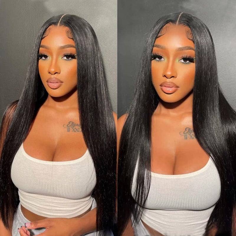 QD-Tizer Lace Front Wigs Black Color Long Straight Hair Synthetic Lace Front Wigs for Women Natural Hairline Middle Part Heat Resistant Glueless Lace Wigs 24 inch - Image 5