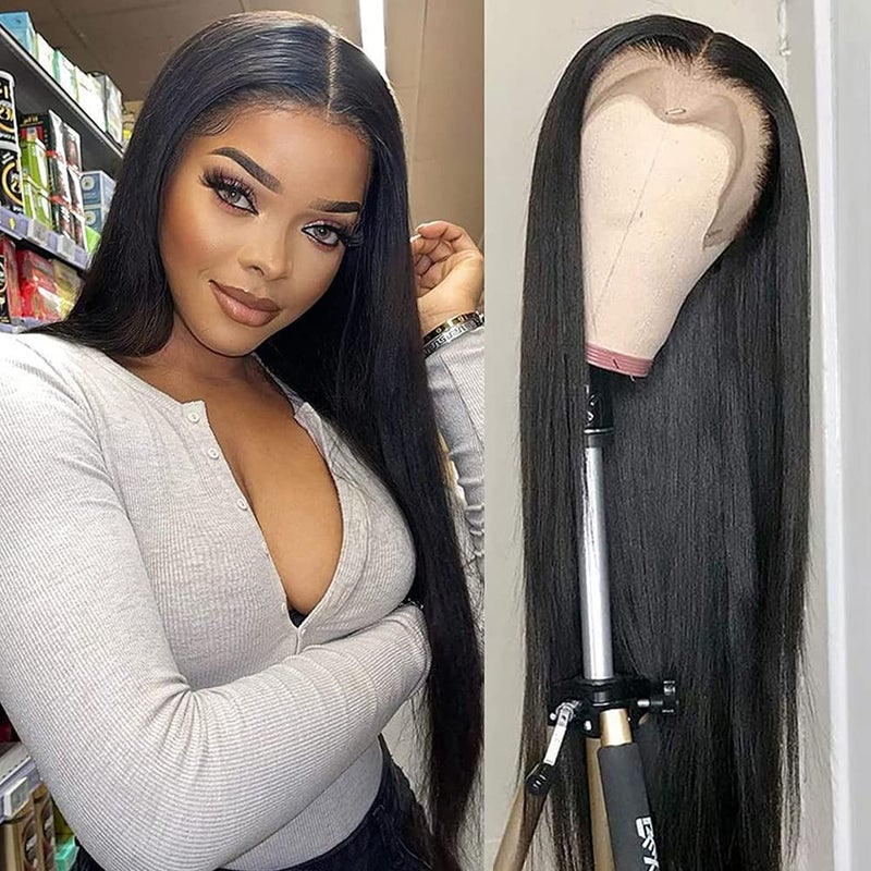 QD-Tizer Lace Front Wigs Black Color Long Straight Hair Synthetic Lace Front Wigs for Women Natural Hairline Middle Part Heat Resistant Glueless Lace Wigs 24 inch - Image 4