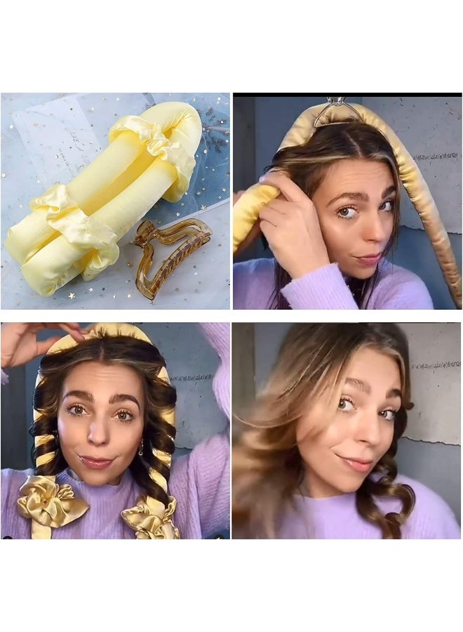 Premify Heatless Hair Curlers For Medium & Long Hair - Hair Curler, Heat Silk Curls Headband, Scrunchies And Hair Clip - Curling Rod, Hair Roller Ribbon For Diy, Hair Styling Tools Heatless (Gold)  - Image 2