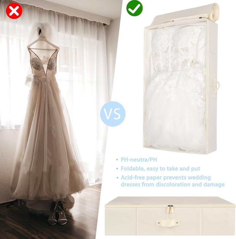 Duduboy Wedding Dress Storage Box Bridal Essentials Heirloom Breathable Wedding Gown Preservation Box - Large Size with Microfiber Gloves Acid-Free Tissue Paper and Dustproof Bag - Image 2