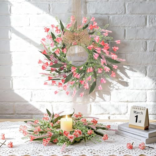 YLOLUL 6 PCS Artificial Spring Summer Swag Wreaths Mini Pink Forsythia Lavender Kitchen Cabinet Wreath Small Floral Hanging Flowers Wreaths for Front Door Wedding Farmhouse Porch Wall Window Tabletop Decor - Image 3