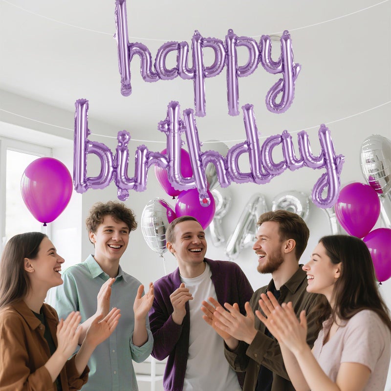 TOTAFAM Light Purple Happy Birthday Balloons Banner Foil Letters Balloons, Personalized Name Signs for Women Men Boys Girls Birthday Party Decorations, Small - Image 5