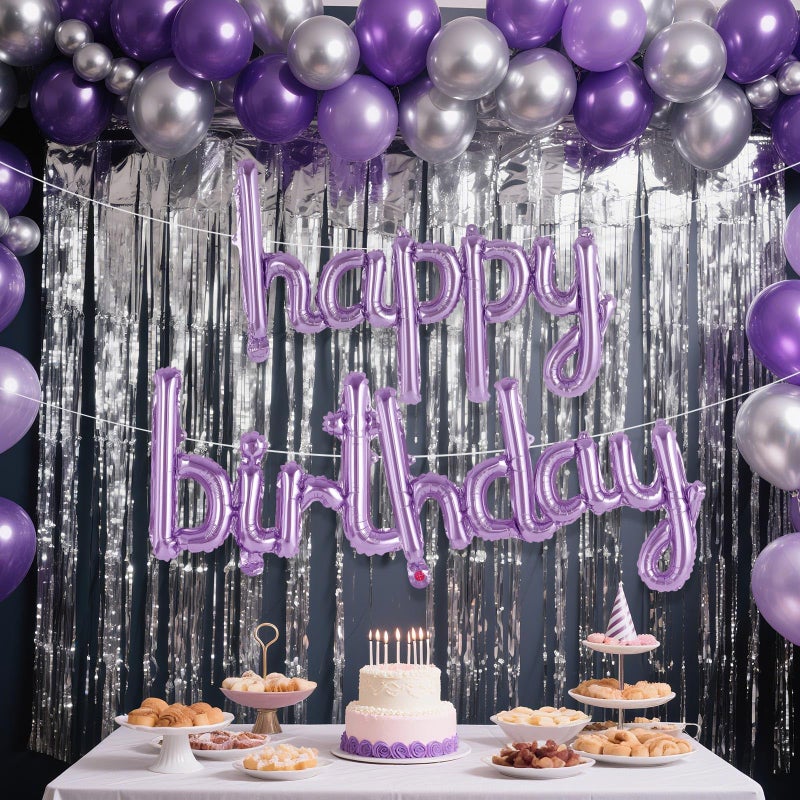 TOTAFAM Light Purple Happy Birthday Balloons Banner Foil Letters Balloons, Personalized Name Signs for Women Men Boys Girls Birthday Party Decorations, Small - Image 2