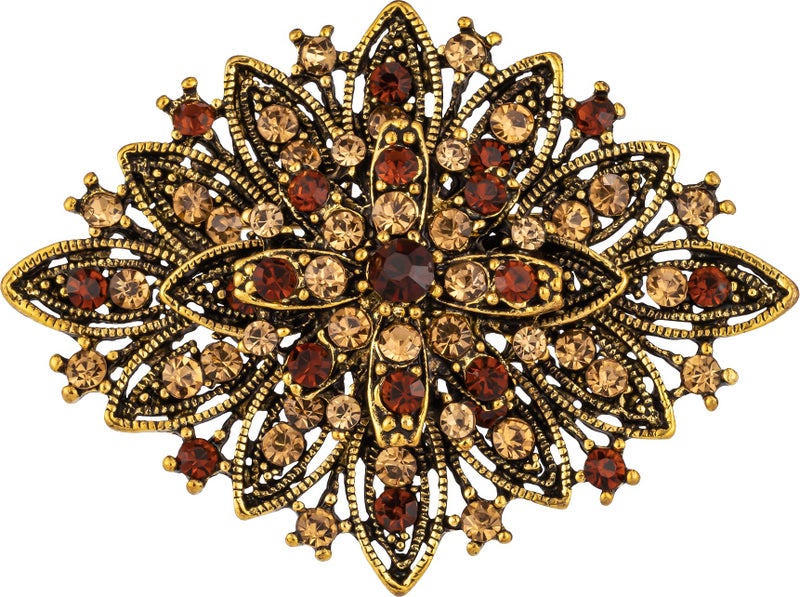 HAISWET Vintage Art Deco Crystal Rhinestone Brooch Pin for Women Brown - Image 1