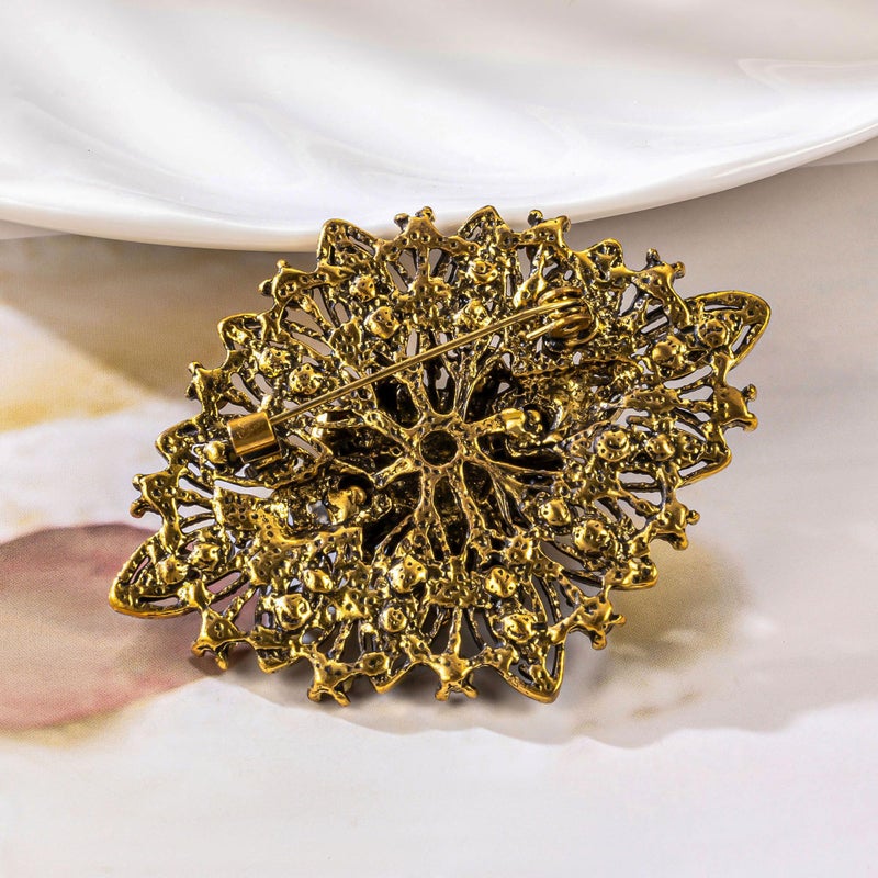 HAISWET Vintage Art Deco Crystal Rhinestone Brooch Pin for Women Brown - Image 4