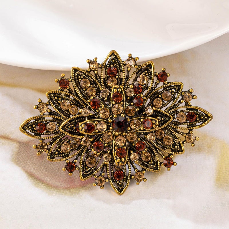 HAISWET Vintage Art Deco Crystal Rhinestone Brooch Pin for Women Brown - Image 3