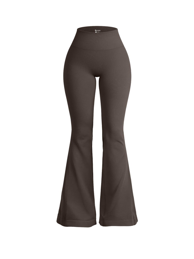 OQQ Women's Flared Pants High Waisted Yoga Leggings Stretchy Bell Buttom Wide Leg Tea Leaf - Image 1