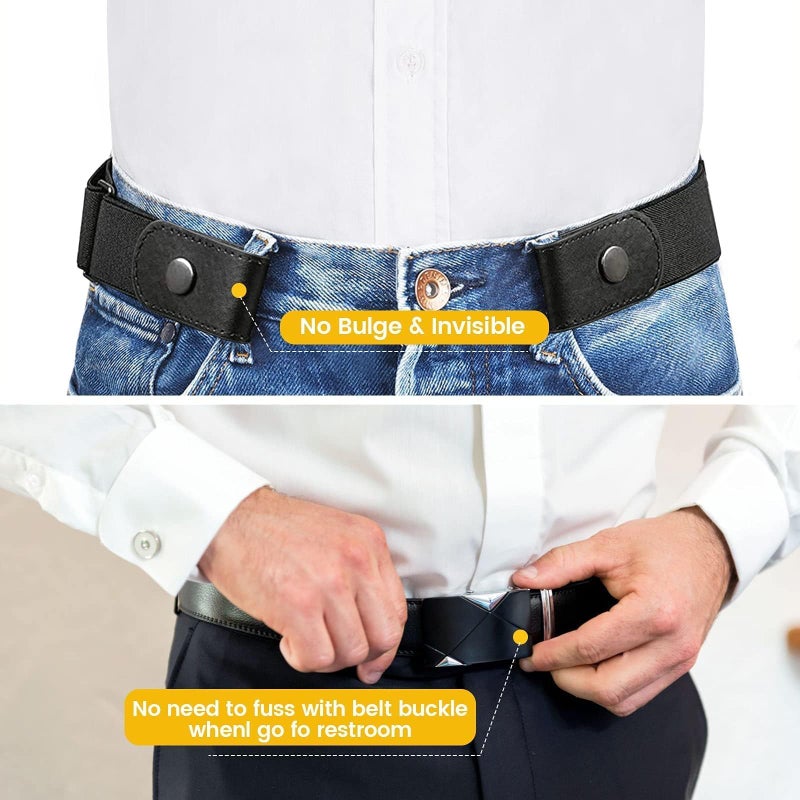 KILOW 2 Pieces Elastic Belt Invisible Belt for Women Belt Without Buckle Unisex No Buckle Buckless Men's Adjustable Elastic for Jeans Trousers Dress, Czarny/Kawa, LÃ¤nge: 110 cm Breite: 3,5 cm - Image 5