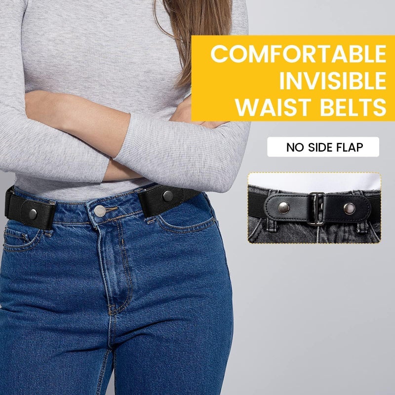 KILOW 2 Pieces Elastic Belt Invisible Belt for Women Belt Without Buckle Unisex No Buckle Buckless Men's Adjustable Elastic for Jeans Trousers Dress, Czarny/Kawa, LÃ¤nge: 110 cm Breite: 3,5 cm - Image 4