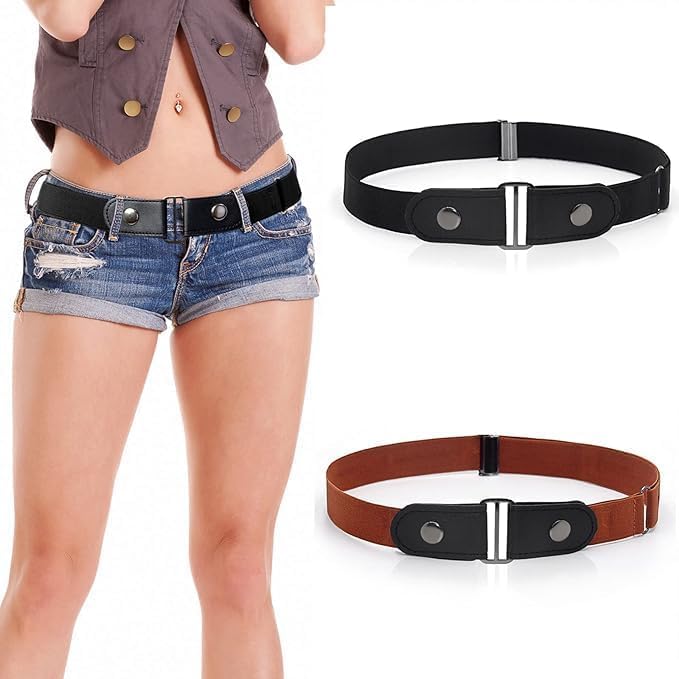 KILOW 2 Pieces Elastic Belt Invisible Belt for Women Belt Without Buckle Unisex No Buckle Buckless Men's Adjustable Elastic for Jeans Trousers Dress, Czarny/Kawa, LÃ¤nge: 110 cm Breite: 3,5 cm - Image 1