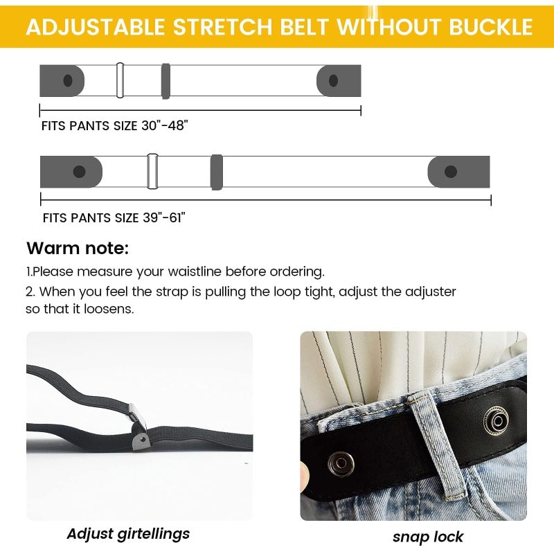 KILOW 2 Pieces Elastic Belt Invisible Belt for Women Belt Without Buckle Unisex No Buckle Buckless Men's Adjustable Elastic for Jeans Trousers Dress, Czarny/Kawa, LÃ¤nge: 110 cm Breite: 3,5 cm - Image 3