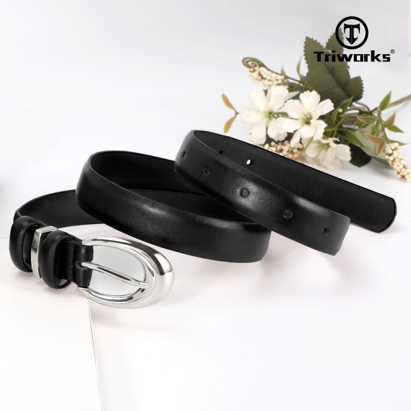 TRIWORKS 2 Pack Women Leather Belt for Jeans Pants Fashion Ladies Skinny Faux Leather Belt with Silver Buckle - Image 5
