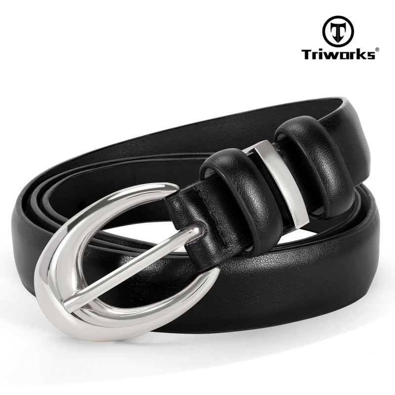 TRIWORKS 2 Pack Women Leather Belt for Jeans Pants Fashion Ladies Skinny Faux Leather Belt with Silver Buckle - Image 3