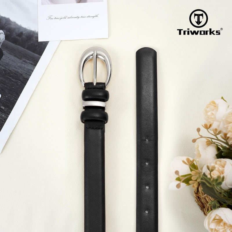 TRIWORKS 2 Pack Women Leather Belt for Jeans Pants Fashion Ladies Skinny Faux Leather Belt with Silver Buckle - Image 4