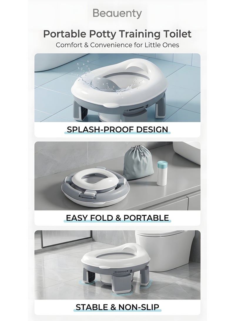 Beauenty Portable Potty Training Toilet for Kids with Storage Bag,Foldable Travel Potty Chair for Outdoor and Indoor Easy to Clean,Toddler Urinal,Potty Training Toilet Seat for Boys and Girls(Gray) - Image 2