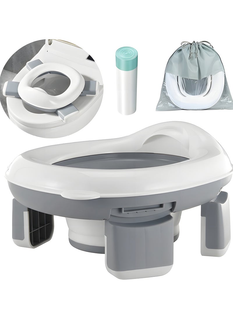بيوينتي مرحاض تدريب محمول للأطفال مع حقيبة تخزين ، كرسي مرحاض قابل للطي للسفر للخارج والداخل سهل التنظيف ، بولية للأطفال ، مقعد مرحاض تدريب للأولاد والبنات (رمادي) - Image 1