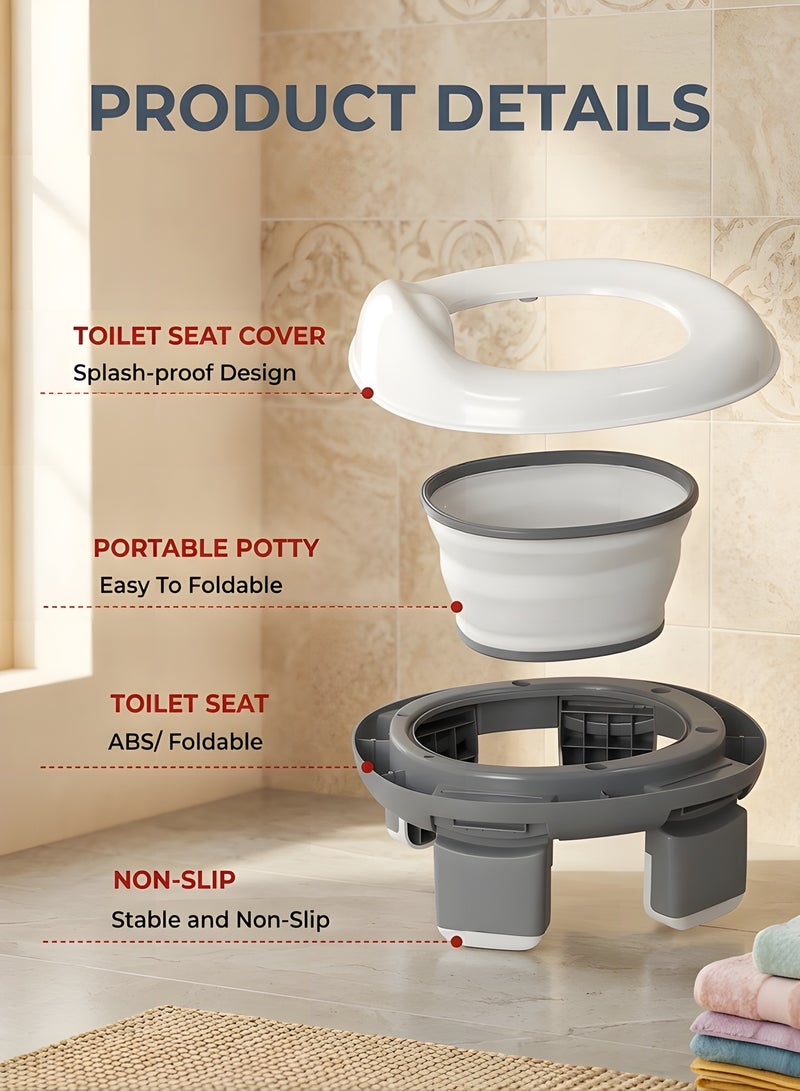 بيوينتي مرحاض تدريب محمول للأطفال مع حقيبة تخزين ، كرسي مرحاض قابل للطي للسفر للخارج والداخل سهل التنظيف ، بولية للأطفال ، مقعد مرحاض تدريب للأولاد والبنات (رمادي) - Image 3