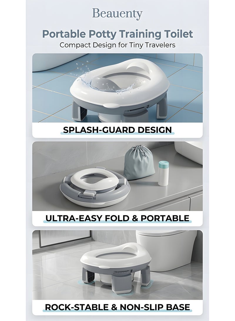 بيوينتي مرحاض تدريب محمول للأطفال مع حقيبة تخزين ، كرسي مرحاض قابل للطي للسفر للخارج والداخل سهل التنظيف ، بولية للأطفال ، مقعد مرحاض تدريب للأولاد والبنات (رمادي) - Image 4
