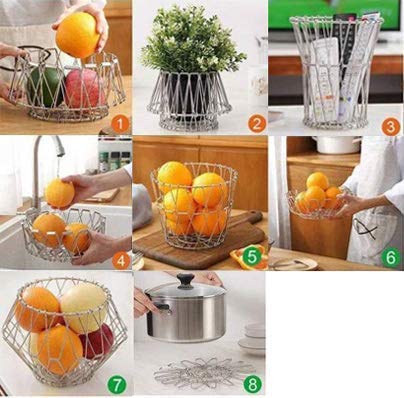 BEE HOME Multipurpose Stainless Steel Fruit and Vegetable Basket for KitchenDiningCenter TableHomeFoldable in 8 Shapes - Image 4
