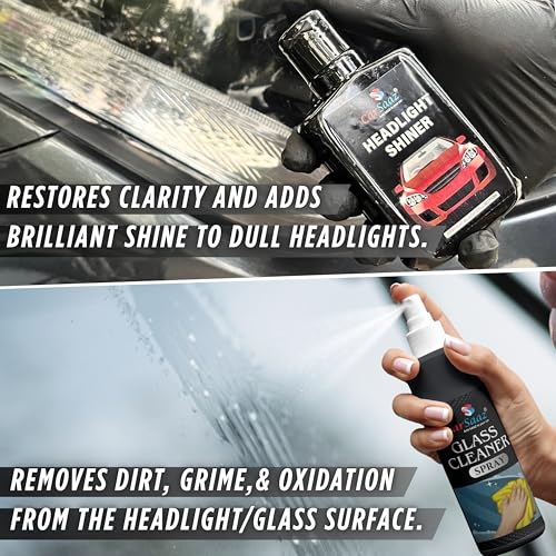 CAR SAAZ Car Headlight Cleaning Kit | Headlight Shiner & Glass Cleaner Combo with Applicator Pad & Microfiber Cloth | Complete Restoration & Shining Kit for Vehicles Glass and Headlights - Image 2