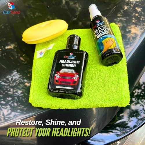 CAR SAAZ Car Headlight Cleaning Kit | Headlight Shiner & Glass Cleaner Combo with Applicator Pad & Microfiber Cloth | Complete Restoration & Shining Kit for Vehicles Glass and Headlights - Image 5