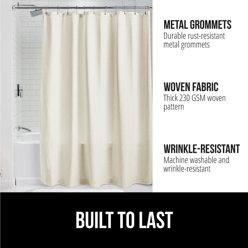 Gorilla Grip Waffle Shower Curtain  Thick Weighted Fabric  72x78  Wrinkle and Rust Resistant  Classic Hotel Quality Design  Heavy Duty Long Curtains for Bathroom Showers  Bath Tubs  Machine Wash Ivory - Image 2