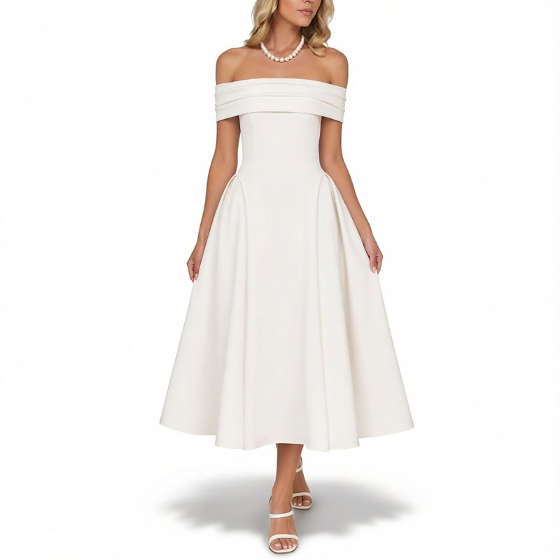 Women's One-Shoulder Fitted Waist Flared Dress