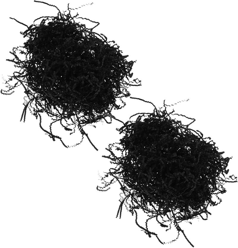 Angoily Crinkled Shredded Paper Basket Filler 2pcs 100g Each Black Raffia Grass Paper Decorative Stuffing for Boxes Birthday Wedding Holiday Wrapping - Image 1