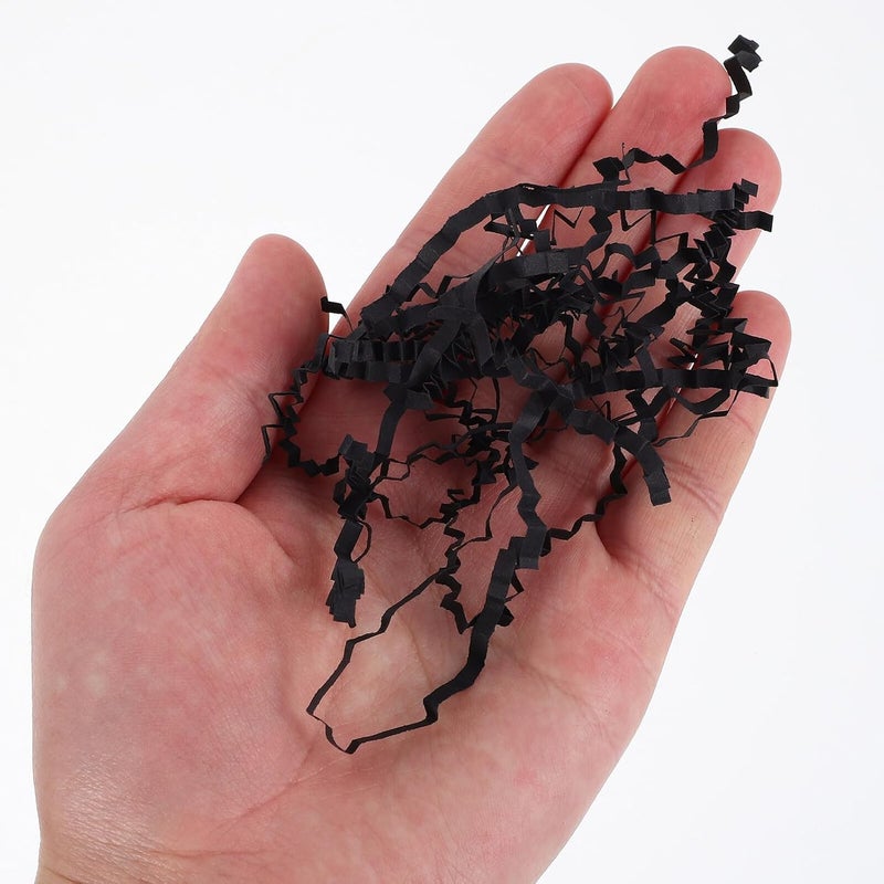 Angoily Crinkled Shredded Paper Basket Filler 2pcs 100g Each Black Raffia Grass Paper Decorative Stuffing for Boxes Birthday Wedding Holiday Wrapping - Image 3