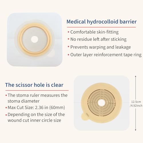 DERAYMI 22 PCS Ostomy Supplies 2 Piece Colostomy Bags Two Piece Drainable Ostomy Pouch with HookandLoop Closure for Ileostomy Stoma Care CuttoFit 16 x Bags6 x Barriers - Image 5