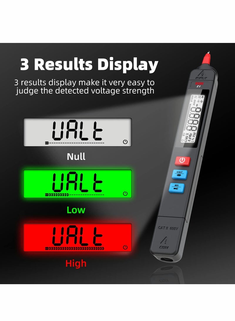 Digital Multimeter Pen, 3-Results Display Portable Smart Auto Range Voltmeter Resistance Continuity Frequency V-Alert Live Check AC/DC Voltage Tester with Flashlight - Image 3