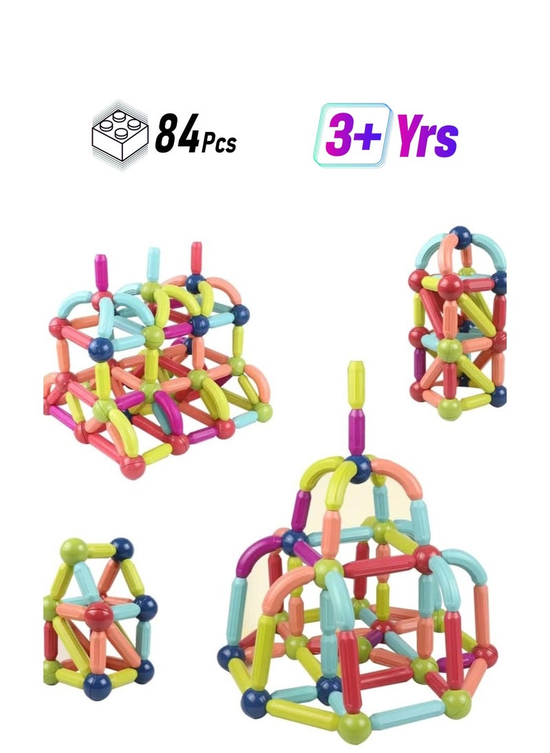Zashe 84 PCS Magnetic Sticks and Balls – Building Magnets & Toys for Kids, Creative Magnetic Rods & Balls Construction Set  - Image 1