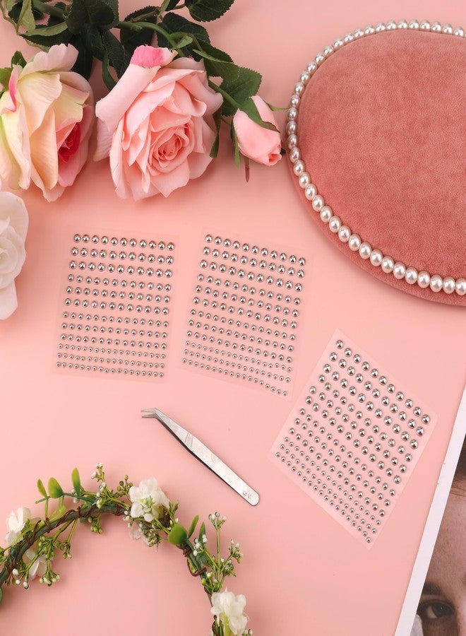 XIHIRCD 495pcs Face Gemstones, Non Piercing Nose Stud Stickers Silver Eyebrow Stud Stickers Lip Studs Stick on Face Rhinestones Diamond Stickers Cool Punk Y2K Makeup Patches for Women Men, Medium - Image 3