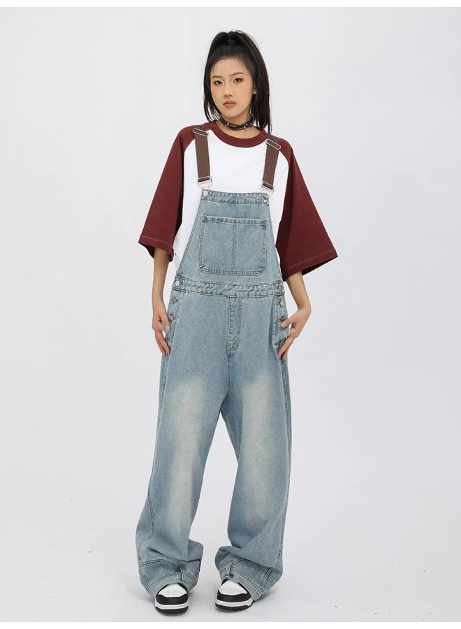 American Street Reverse Stitching Strap Jeans Women's Spring And Autumn National Fashion Design Sense Wide Leg Loose Tooling Jeans 