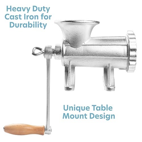 CucinaPro Cast Iron Table Mount Meat Grinder- Manual Mincer Includes Two 3/4" Cutting Disks & Sausage Stuffer Funnel, Heavy Duty- Homemade Ground Beef Burgers, Easy to Use Holiday Cooking Tool, Gift for Him Her - Image 3