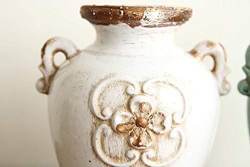 Soyizom Unique Shabby Chic White Rustic Ceramic Vase, 17cm Height, Suitable for Tabletop, Kitchen, Office, Living Room Decoration - Image 2
