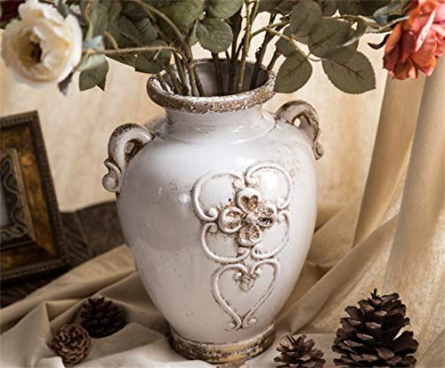 Soyizom Unique Shabby Chic White Rustic Ceramic Vase, 17cm Height, Suitable for Tabletop, Kitchen, Office, Living Room Decoration - Image 1