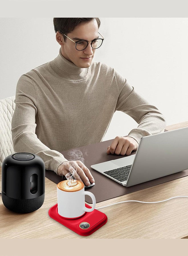 Coffee Mug Warmer, Electric Cup Heater with LCD Display, Digital Temperature 55-75°C Adjustable, USB-Powered, ABS Material - Red