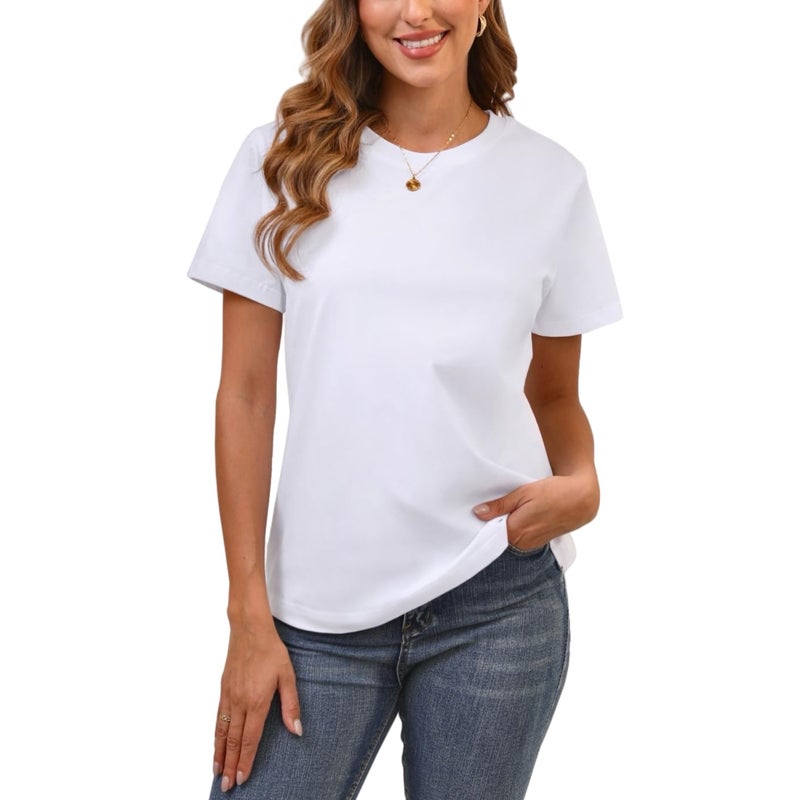 BJY 100% Cotton White Basic T Shirts for Women, Crew Neck Short Sleeve Shirts, Loose Fit Plain Workout Tshirts, Tops, Undershirts - Image 1