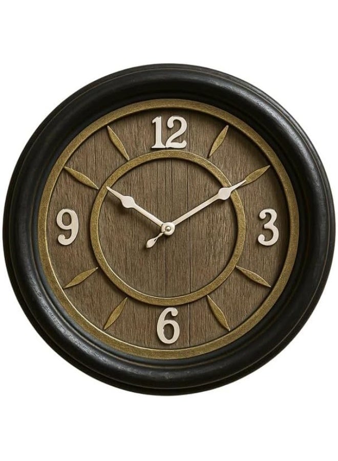 DAY TO DAY Battery Operated Classic Analogue Wooden Wall Clock With Golden Interior