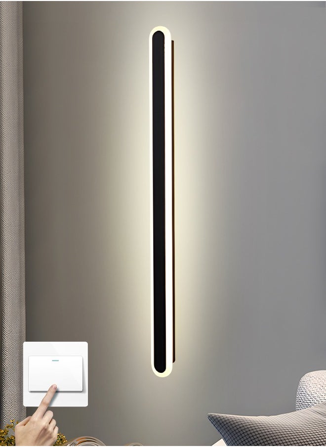 YATAI LIGHTING مصباح حائط داخلي حديث LED قابل للتعتيم شريط طويل 3 ألوان يمكن ضبط شريط الشمعدان الخافت لأعلى لأسفل مصباح أكريليك ألومنيوم تركيبات إضاءة لغرفة النوم وغرفة المعيشة سلالم الفندق (أسود، 80 سم 31 وات)  - Image 1