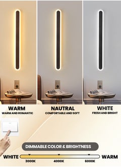 YATAI LIGHTING Modern LED Dimmable Indoor Wall Light Long Strip 3 Color Adjust Dimming Sconce Bar Up Down Lamp Acrylic Aluminum Lighting Fixture Bedroom Living Room Hotel Stairs (Black,80cm 31W)  - Image 3